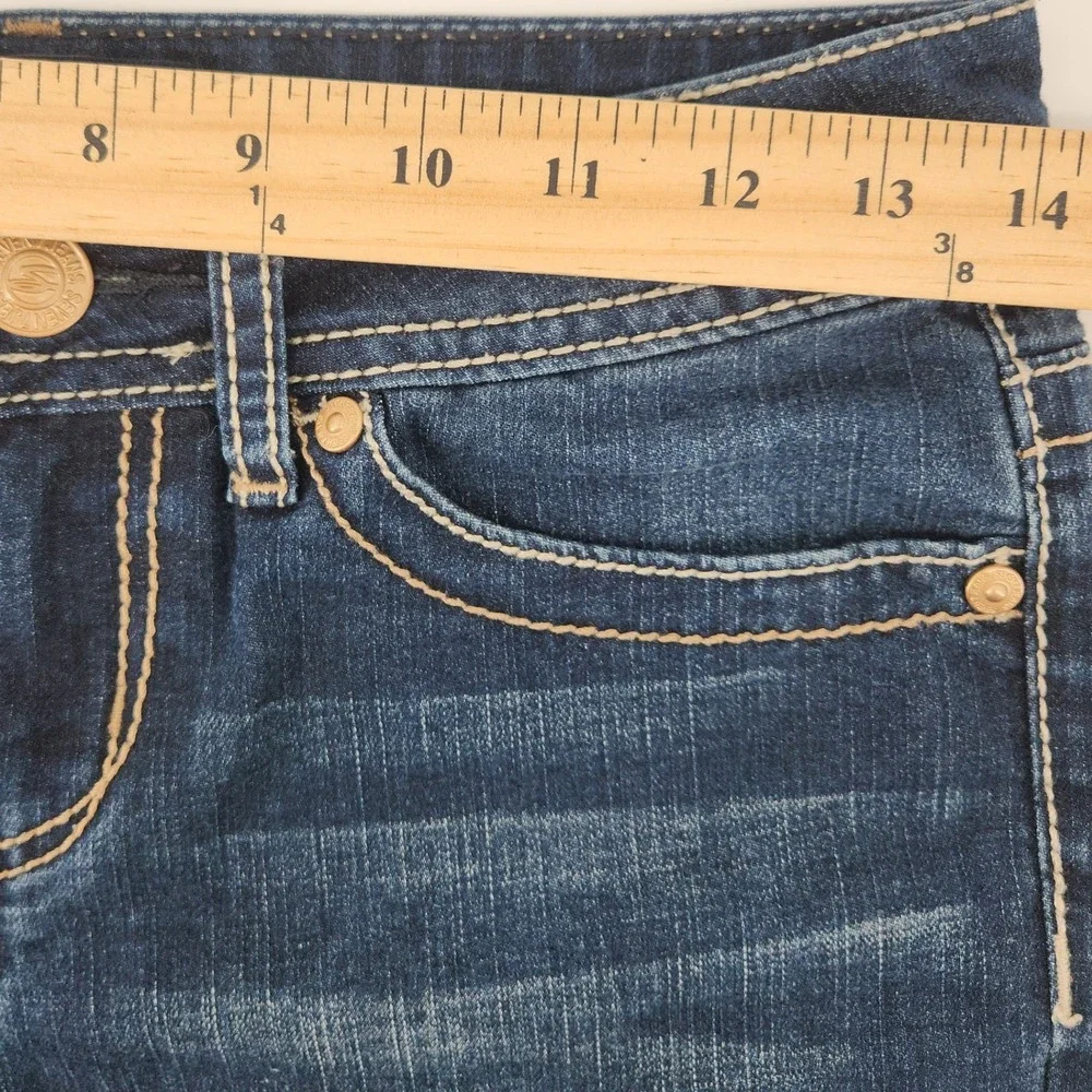 Seven7 Denim Shorts Womens 4 Embroidered Pockets Dark Wash Stretch Jean Shorts